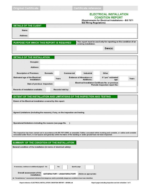 Electrical Installation Condition Report